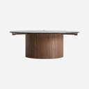 Mesa de centro de madera contrachapada y cristal en color marrón