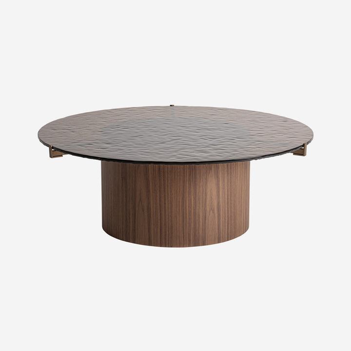 Mesa de centro de madera contrachapada y cristal en color marrón