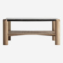Mesa de centro de madera de mango y vidrio en color marrón 90 x 41 cm