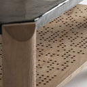 Mesa de centro de madera de mango y vidrio en color marrón 90 x 41 cm – detalle