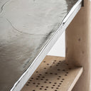 Mesa de centro de madera de mango y vidrio en color marrón 90 x 41 cm – detalle
