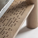 Mesa de centro de madera de mango y vidrio en color marrón 90 x 41 cm – detalle