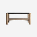 Mesa de centro de madera de mango y vidrio en color marrón 90 x 41 cm