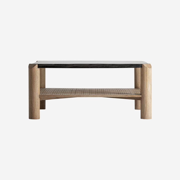 Mesa de centro de madera de mango y vidrio en color marrón 90 x 41 cm