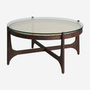 Mesa de centro de madera de mango y vidrio en color marrón 92 x 41 cm