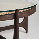Mesa de centro de madera de mango y vidrio en color marrón 92 x 41 cm – detalle