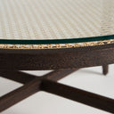 Mesa de centro de madera de mango y vidrio en color marrón 92 x 41 cm – detalle