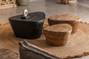 Mesa de centro de madera de teca en color marrón de líneas contemporáneas – detalle