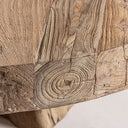 Mesa de centro de madera de teca reciclada en color marrón 90 x 30 cm – detalle