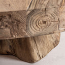 Mesa de centro de madera de teca reciclada en color marrón 90 x 30 cm – detalle
