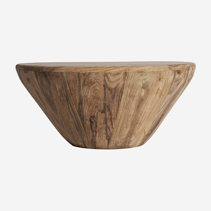 Mesa de centro de madera de teca reciclada en color marrón claro en forma de cuenco