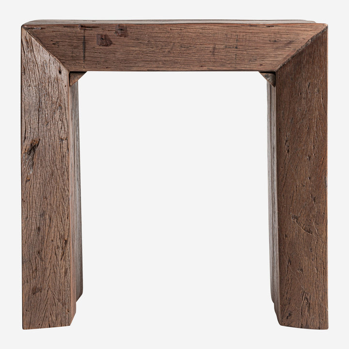Mesa de centro de madera recuperada en color marrón envejecido