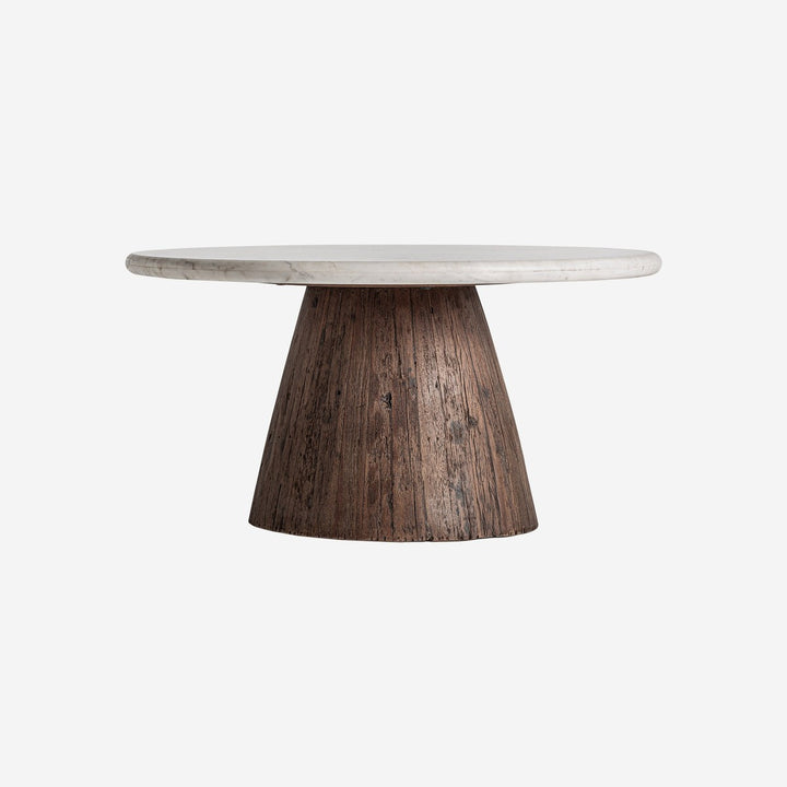 Mesa de centro de madera recuperada y mármol en color marrón envejecido