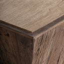 Mesa de centro de madera recuperada y travertino en color marrón envejecido – detalle