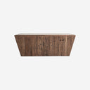 Mesa de centro de madera recuperada y travertino en color marrón envejecido