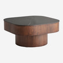 Mesa de centro de mármol sintético y madera contrachapada – Negro / 70 x 70 x 35 cm
