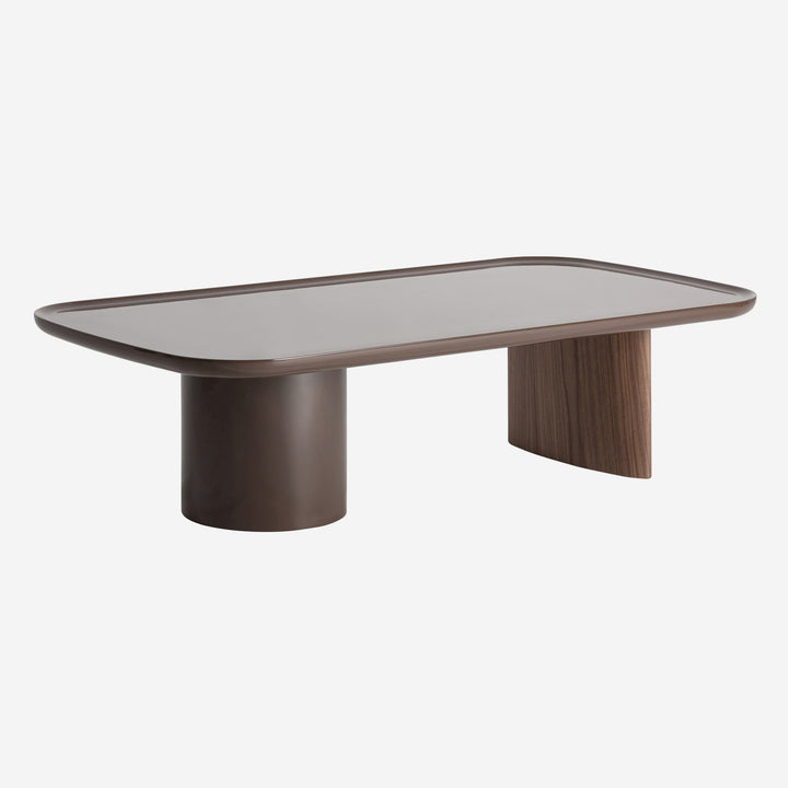 Mesa de centro de MDF y chapa de madera en color chocolate brillo