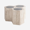 Mesa de centro de travertino y cristal en color marrón claro – Diseño 2