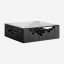 Mesa de centro en color negro de líneas contemporáneas – 118 x 118 x 31 cm / Madera de mango y vidrio