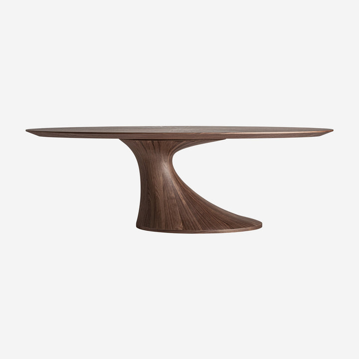 Mesa de comedor de chapa de nogal y MDF en color marrón natural
