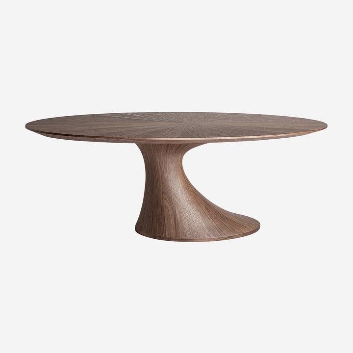 Mesa de comedor de chapa de nogal y MDF en color marrón natural