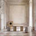 Mesa de comedor de chapa de roble y madera contrachapada en color beige – detalle