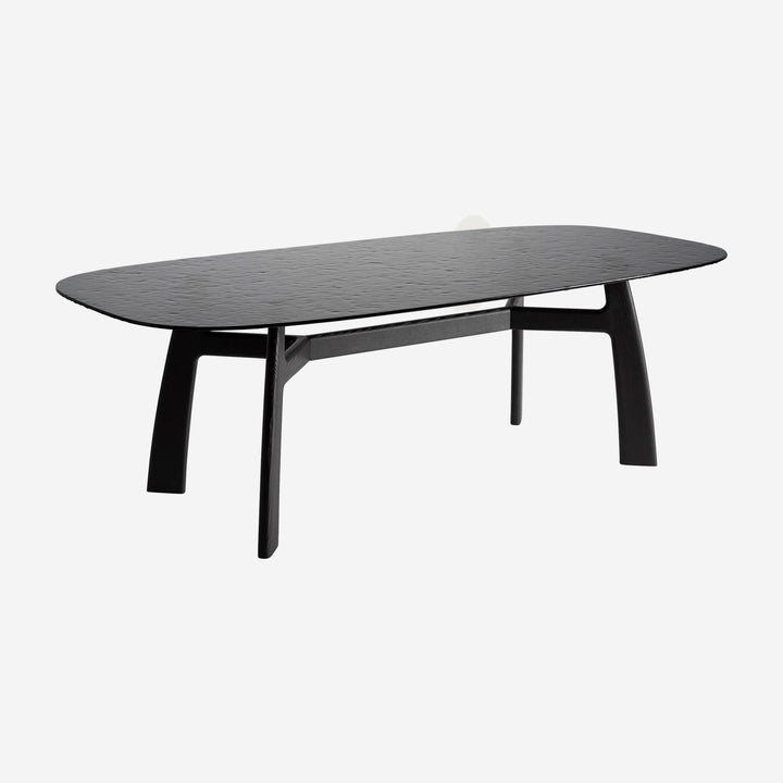 Mesa de comedor de madera de fresno y cristal en color negro