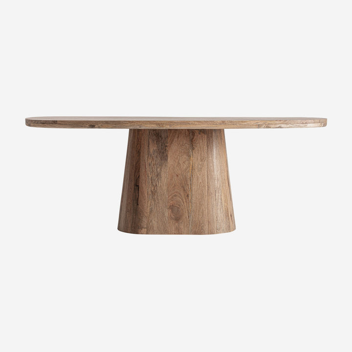 Mesa de comedor de madera de mango en color marrón ovalada con pie cónico