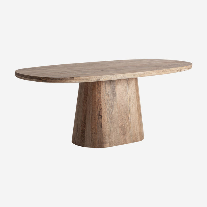 Mesa de comedor de madera de mango en color marrón ovalada con pie cónico