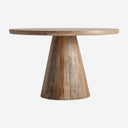 Mesa de comedor de madera de mango en color marrón redonda con pie cónico