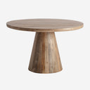 Mesa de comedor de madera de mango en color marrón redonda con pie cónico