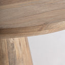Mesa de comedor de madera de mango en color marrón redonda con pie cónico – detalle