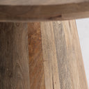 Mesa de comedor de madera de mango en color marrón redonda con pie cónico – detalle