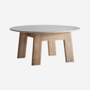 Mesa de comedor de madera de roble y mármol en color marrón