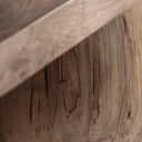 Mesa de comedor de madera de teca reciclada en color marrón envejecido – detalle