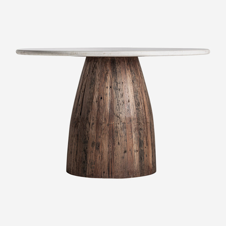 Mesa de comedor de madera recuperada y mármol en color marrón envejecido