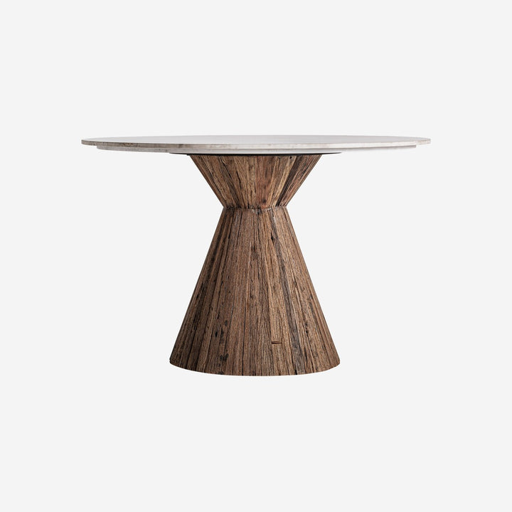 Mesa de comedor de madera tropical y mármol en color marrón