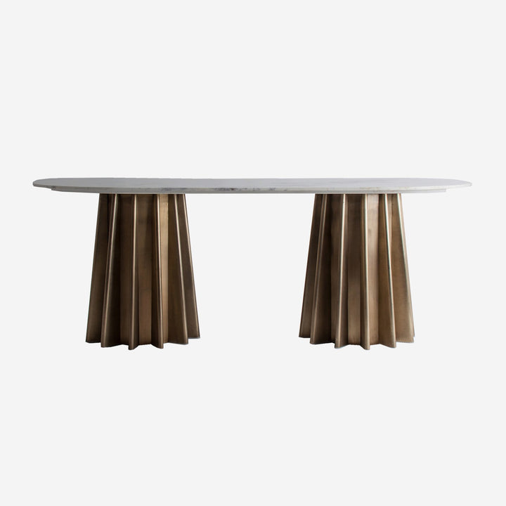 Mesa de comedor de mármol y acero en color blanco