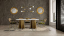 Mesa de comedor de mármol y acero en color blanco – detalle