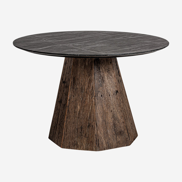 Mesa de comedor de mármol y madera recuperada en color negro