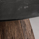 Mesa de comedor de mármol y madera recuperada en color negro – detalle
