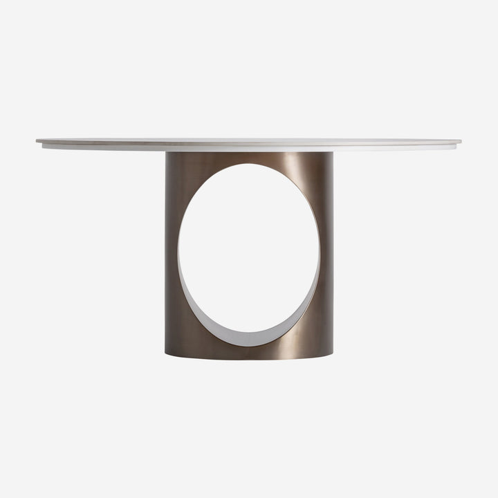 Mesa de comedor de piedra sinterizada en color blanco roto 150 x 76 cm