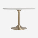 Mesa de comedor de piedra sinterizada y acero en color blanco