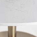 Mesa de comedor de piedra sinterizada y acero en color blanco – detalle