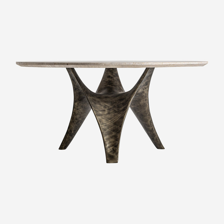 Mesa de comedor de travertino y acero inoxidable en color beige