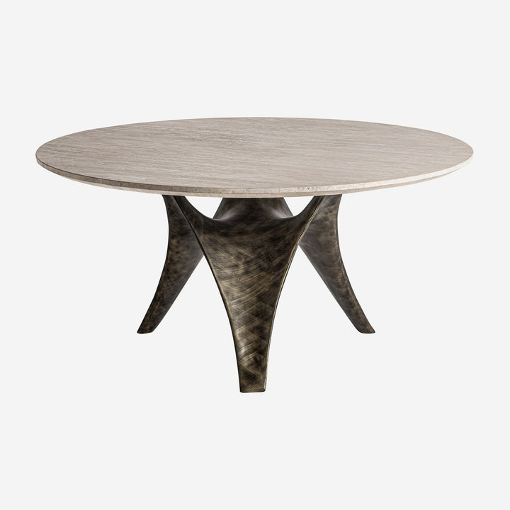 Mesa de comedor de travertino y acero inoxidable en color beige