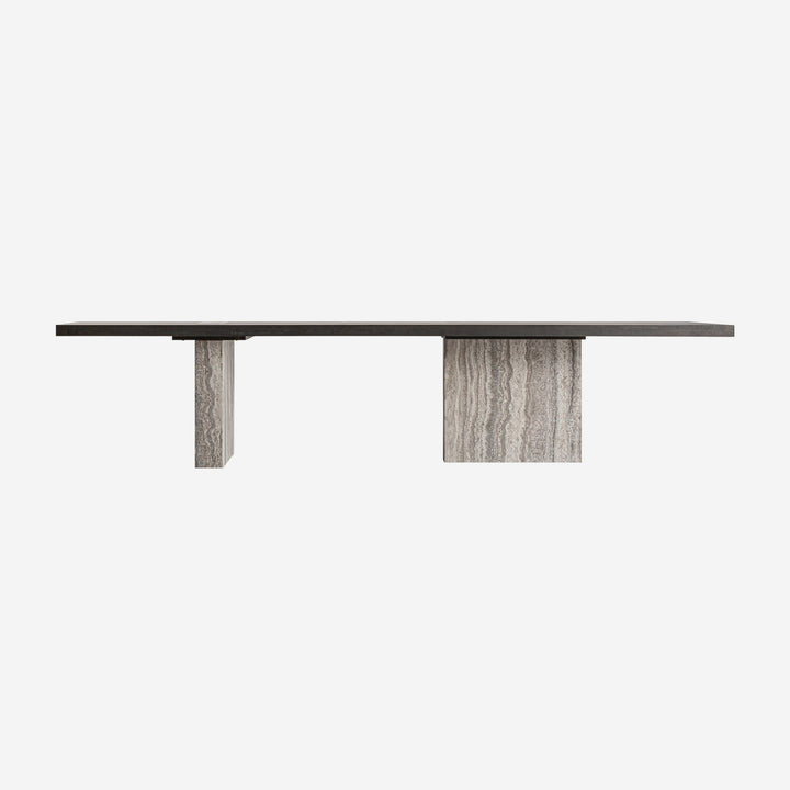 Mesa de comedor de travertino y madera de fresno en color gris