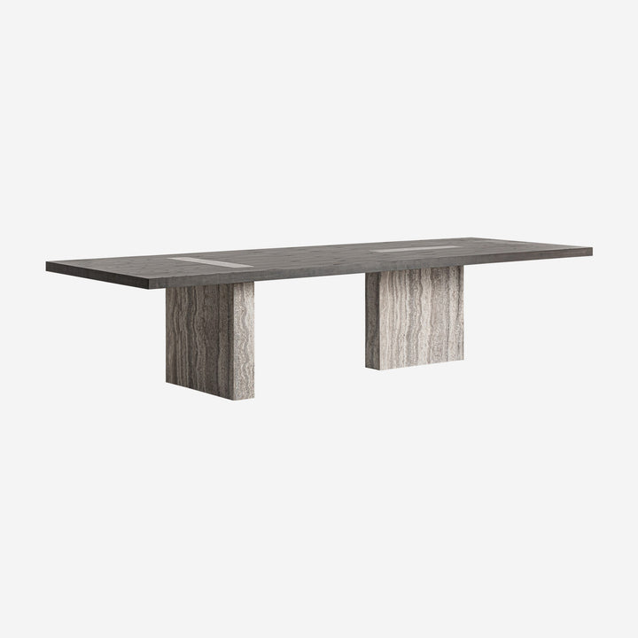 Mesa de comedor de travertino y madera de fresno en color gris