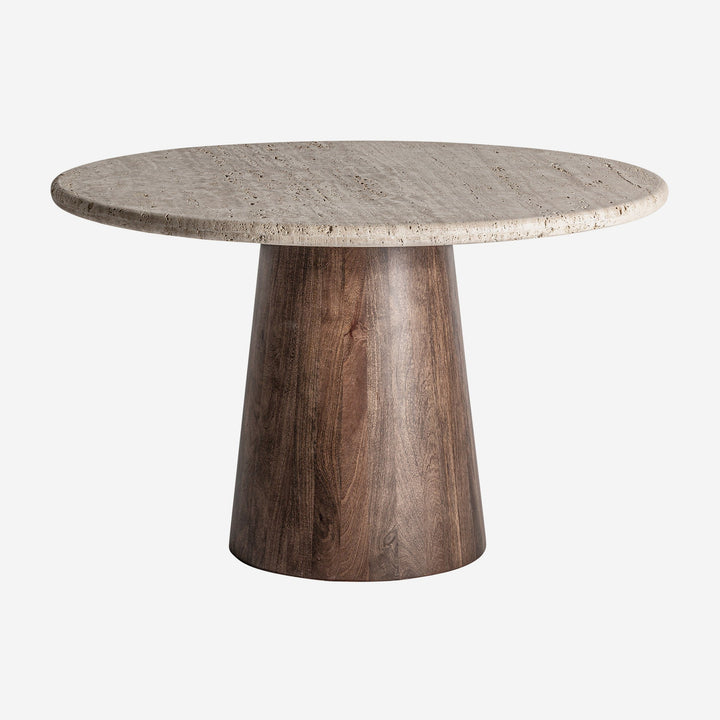 Mesa de comedor de travertino y madera de mango en color beige 130 x 81 cm