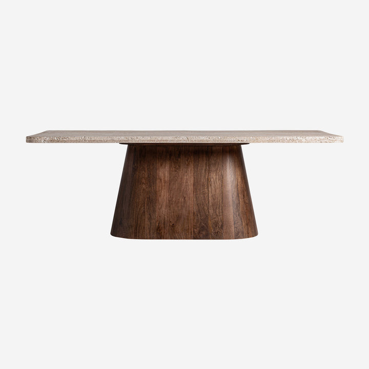 Mesa de comedor de travertino y madera de mango en color beige 220 x 100 x 81 cm